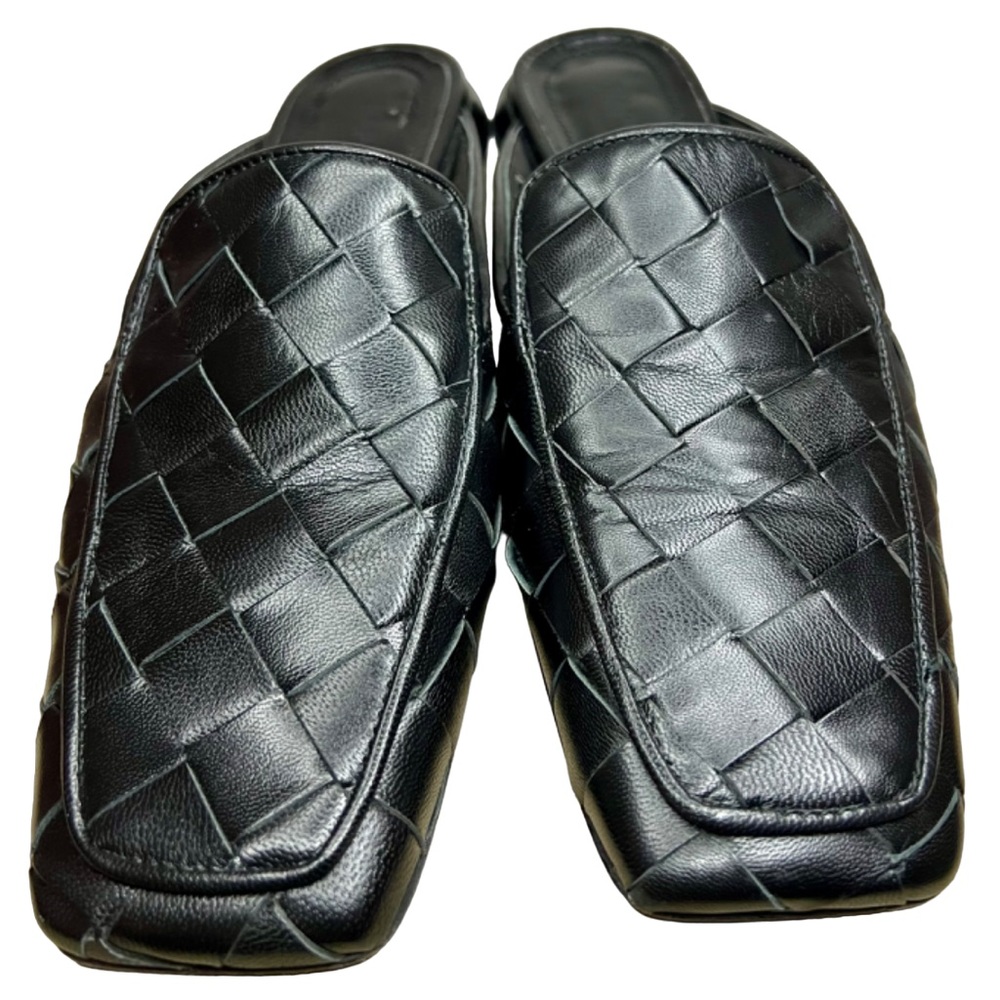 Napoleoni Black Italian Leather Woven Mules size 39 slip on